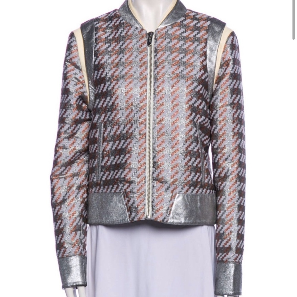 THE MIGHTY COMPANY Silver and Gray leather tweed Bomber Jacket M